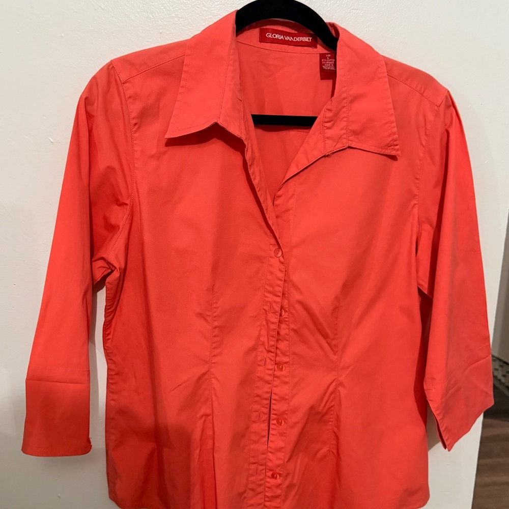 Gloria Vanderbilt Coral Button-Down 3/4 Sleeve Blouse